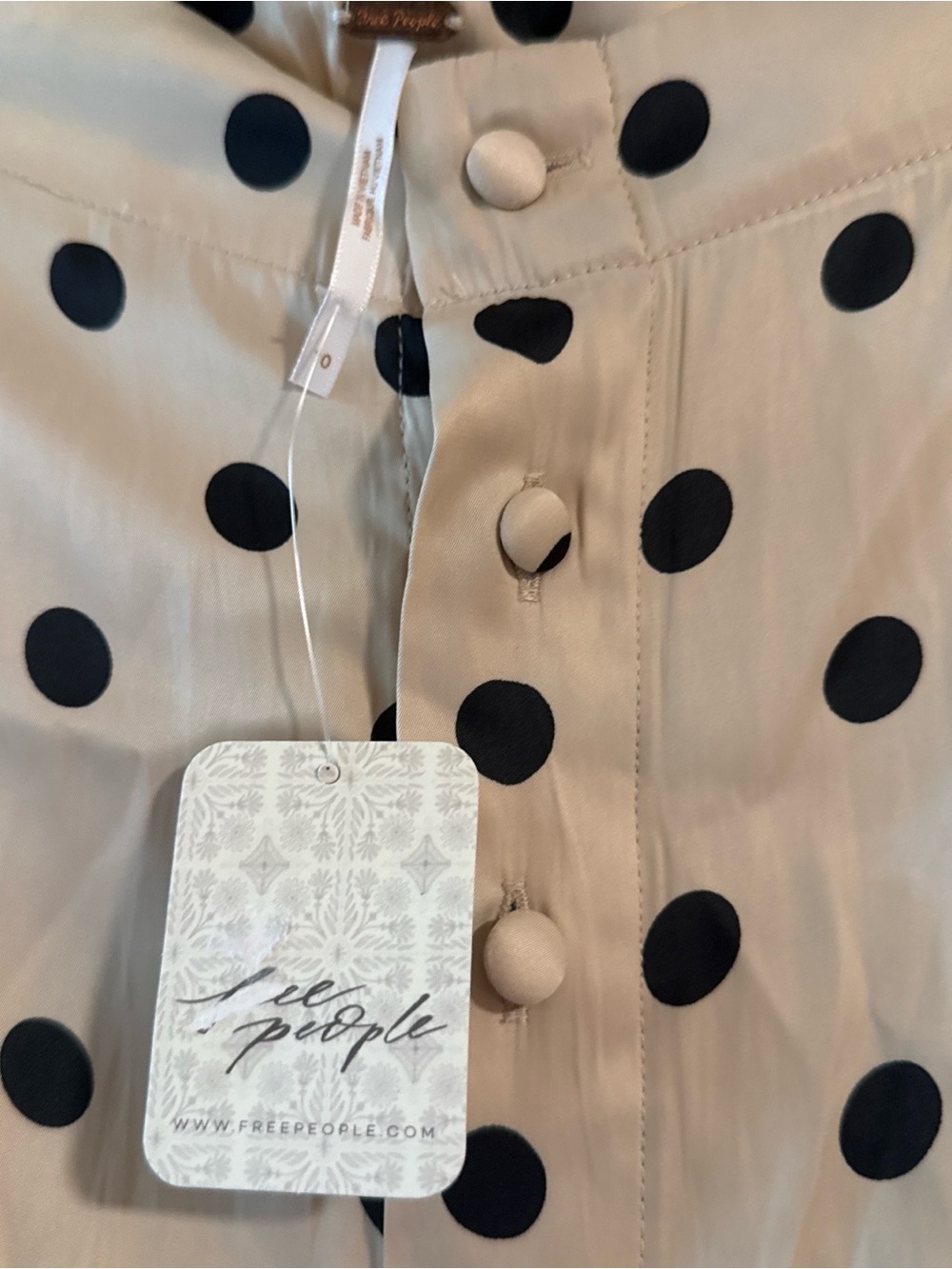 Free People Beige Midi Skirt with Black Polka Dots